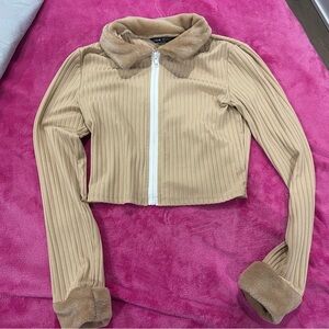 SHEIN Beige Ribbed Fleece Jacket